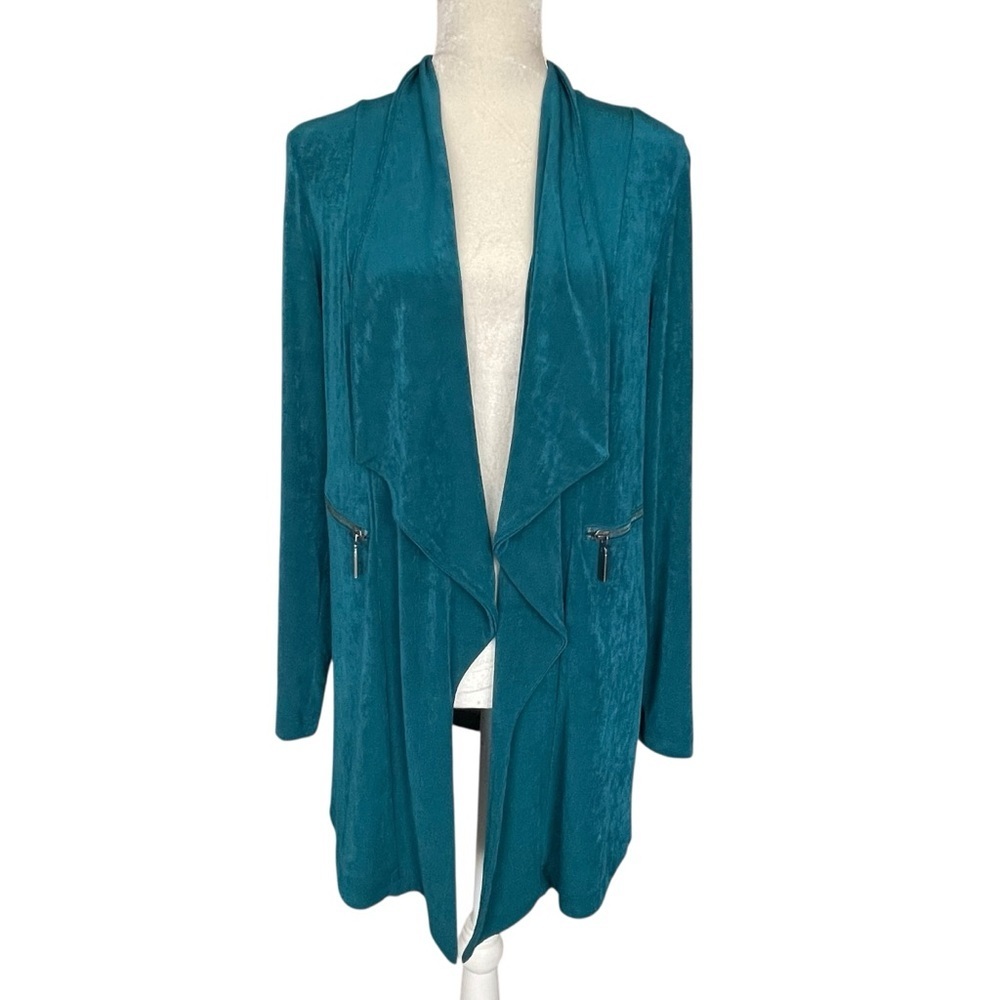 Chico’s Travelers Waterfall Open Front Jacket Cardigan Women’s Size M US M Teal